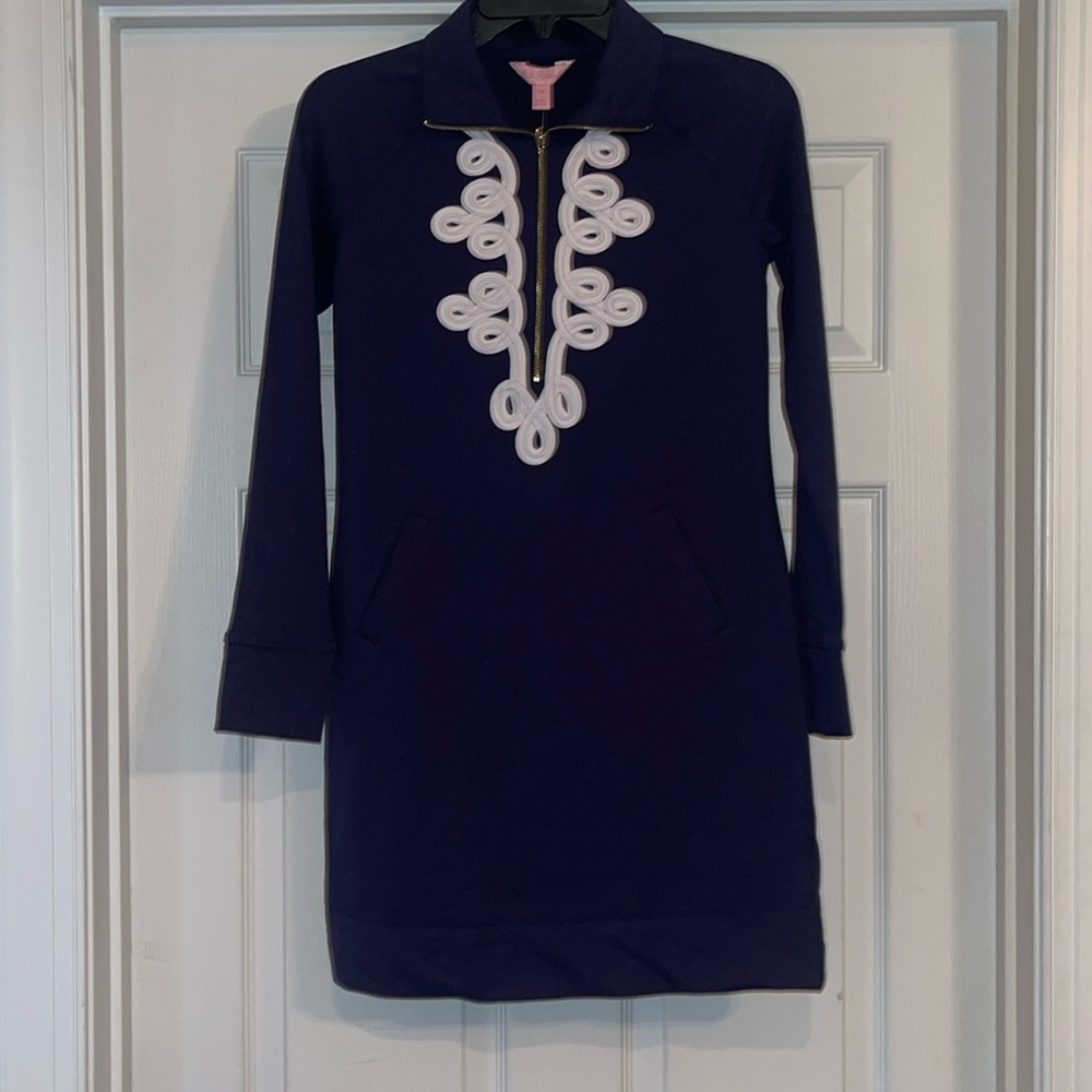 Lilly Pulitzer Navy White Lace Hooded Skipper Popover Dress